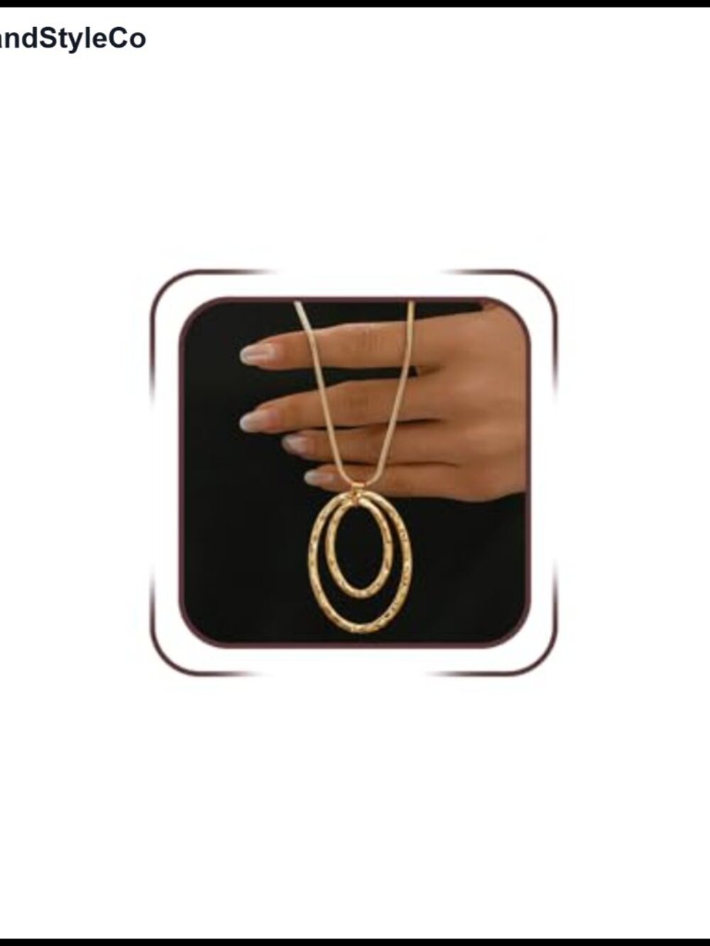 Large Hollow Oval Pendant Necklace Hammered Geometric Statement Jewelry